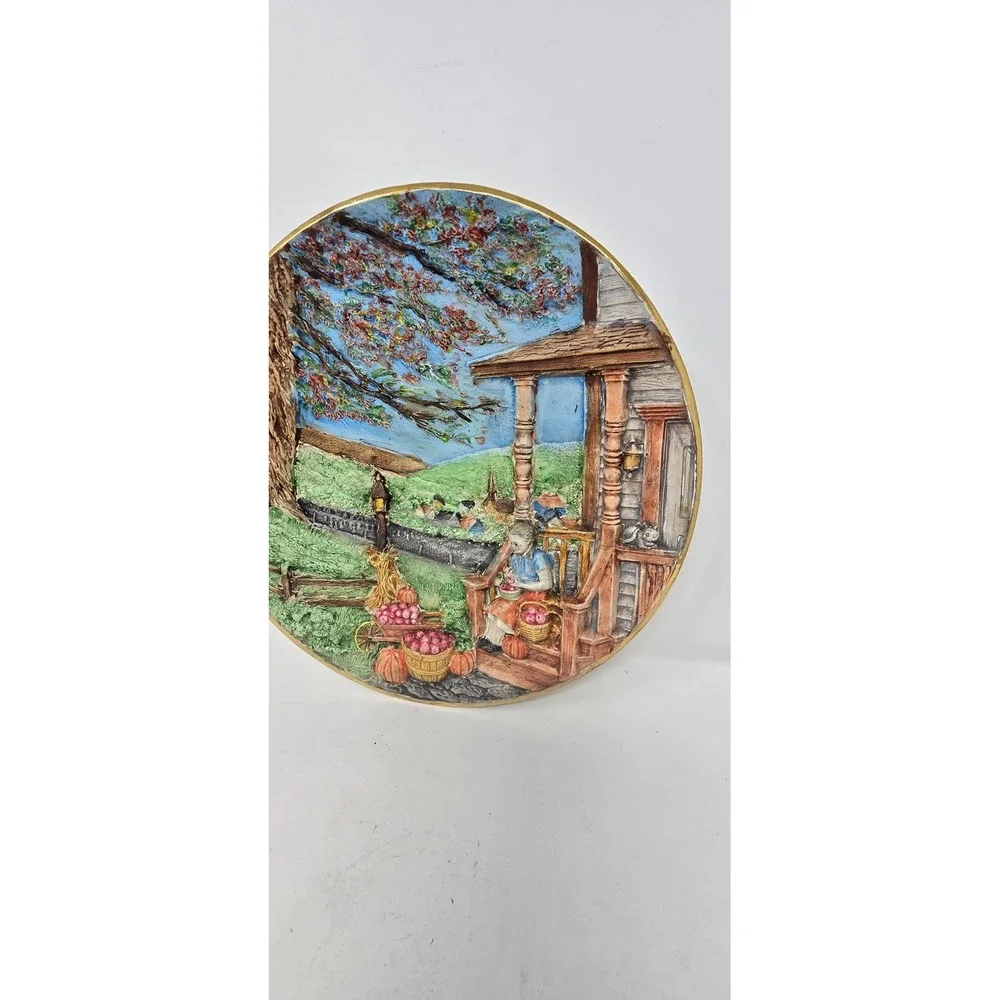 Vtg byron molds plate apples picking pottery wall hanging hand painted farmhouse